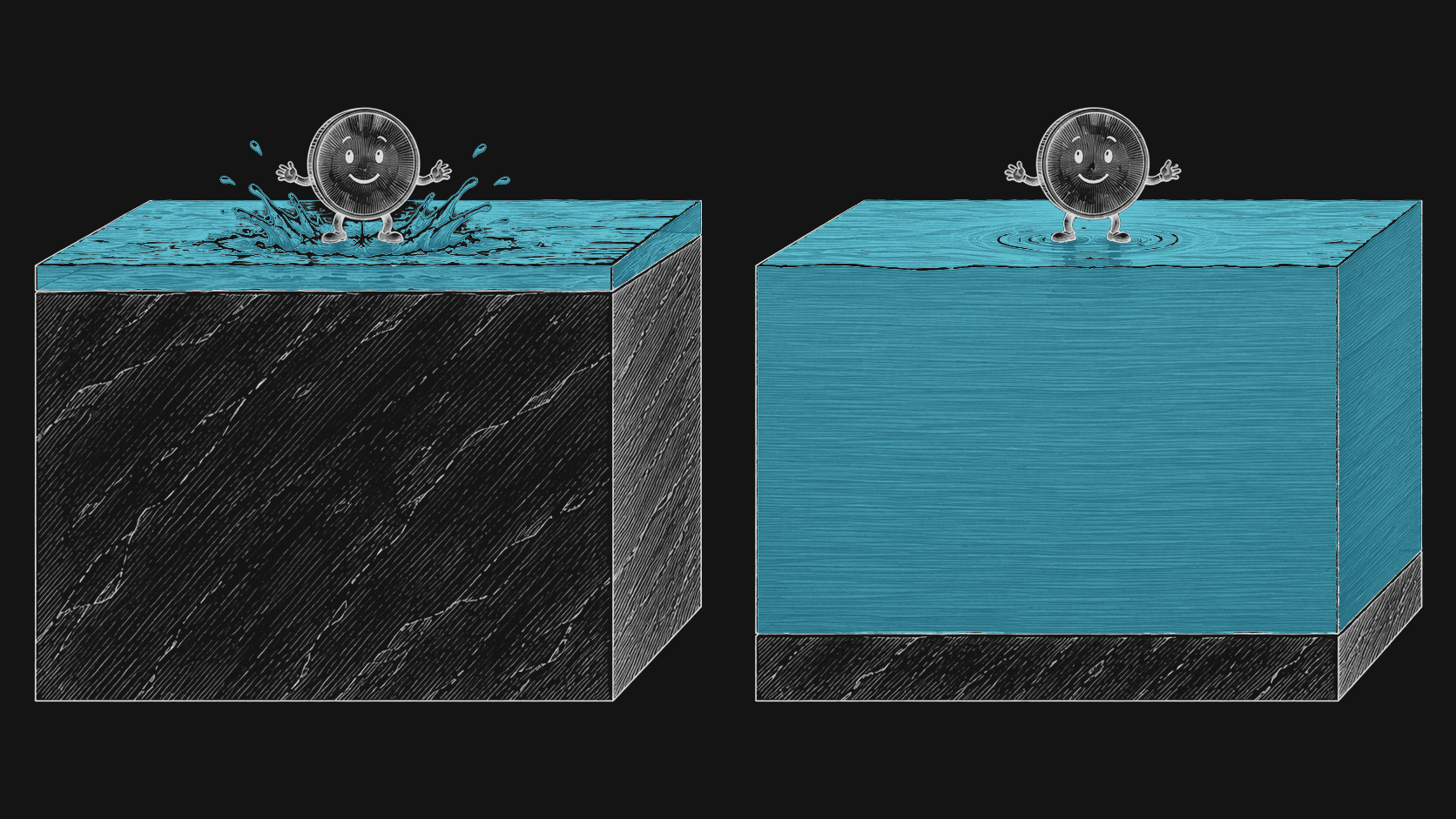 The same coin makes a splash in shallow liquidity and only a small ripple in deep liquidity.